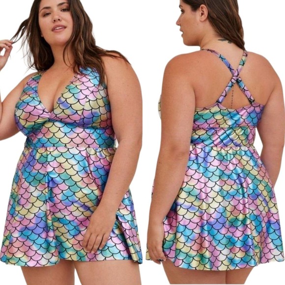 torrid Other - Torrid Womens Swim Dress Mid Length Metallic Mermaid Scale Bathing Suit Size 3